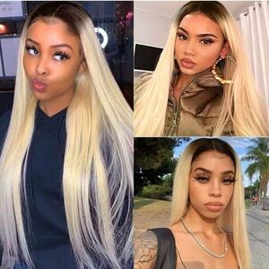 human hair blend lace front platinum blonde wig.